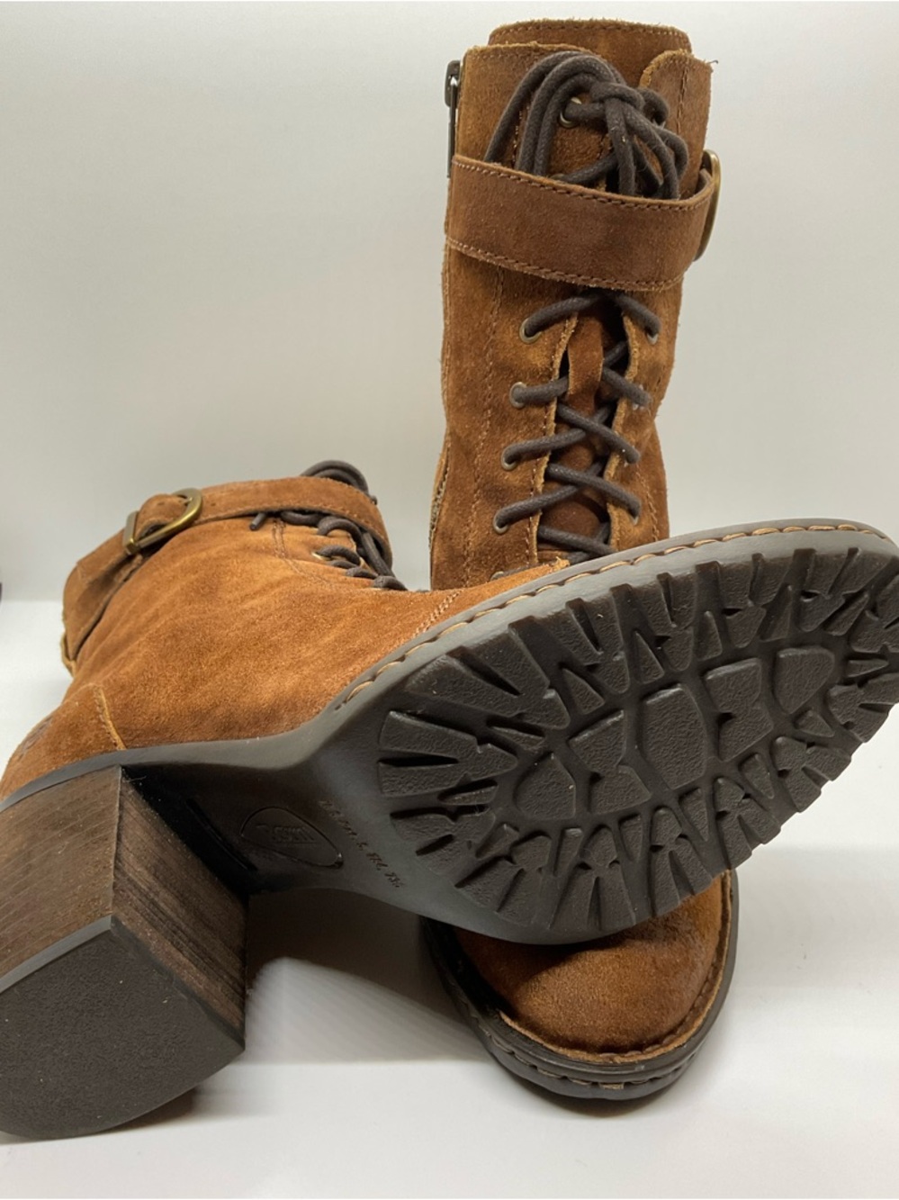 BORN "Cass" Rust Brown Suede block heel lace up & zipper Boots Womens Sz 7M - Picture 7 of 11